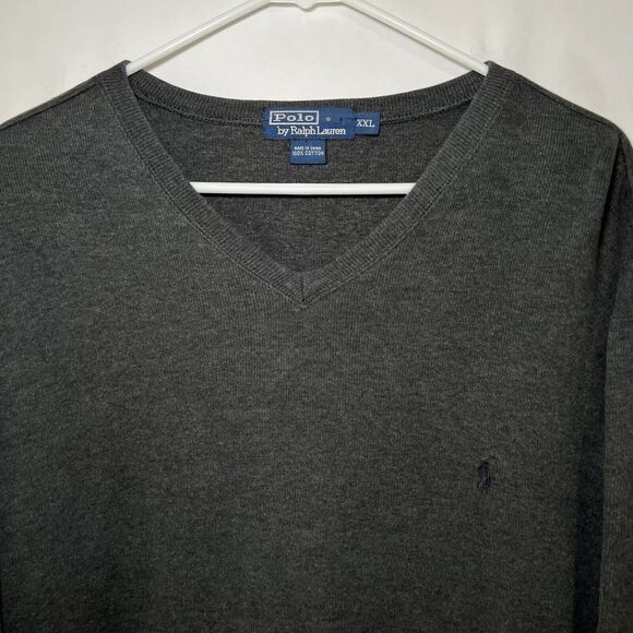 Polo Ralph Lauren V Neck Sweater Mens Size XXL 2XL Dark Gray Heavy Tight Knit - Picture 2 of 9
